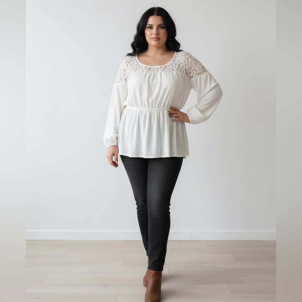 Torrid Cream Relaxed Crochet Long Sleeve Blouse